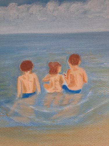 Carol W, At the seaside, pastels.